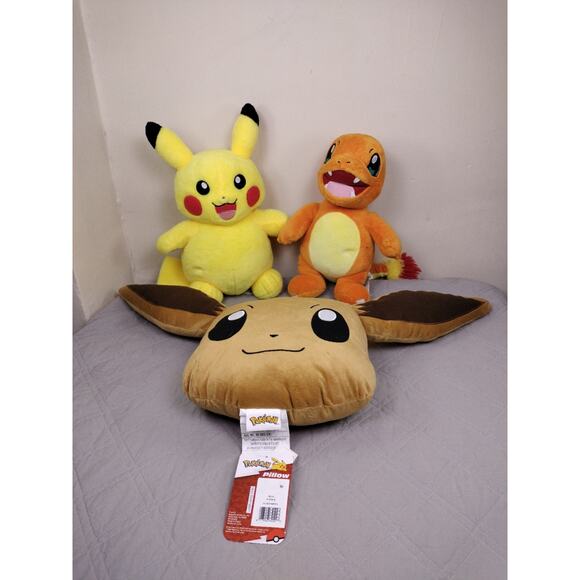 Build A Bear 15” Pokemon Charmander Pikachu Plush lot 2023 evie New pillow Read - Picture 1 of 16